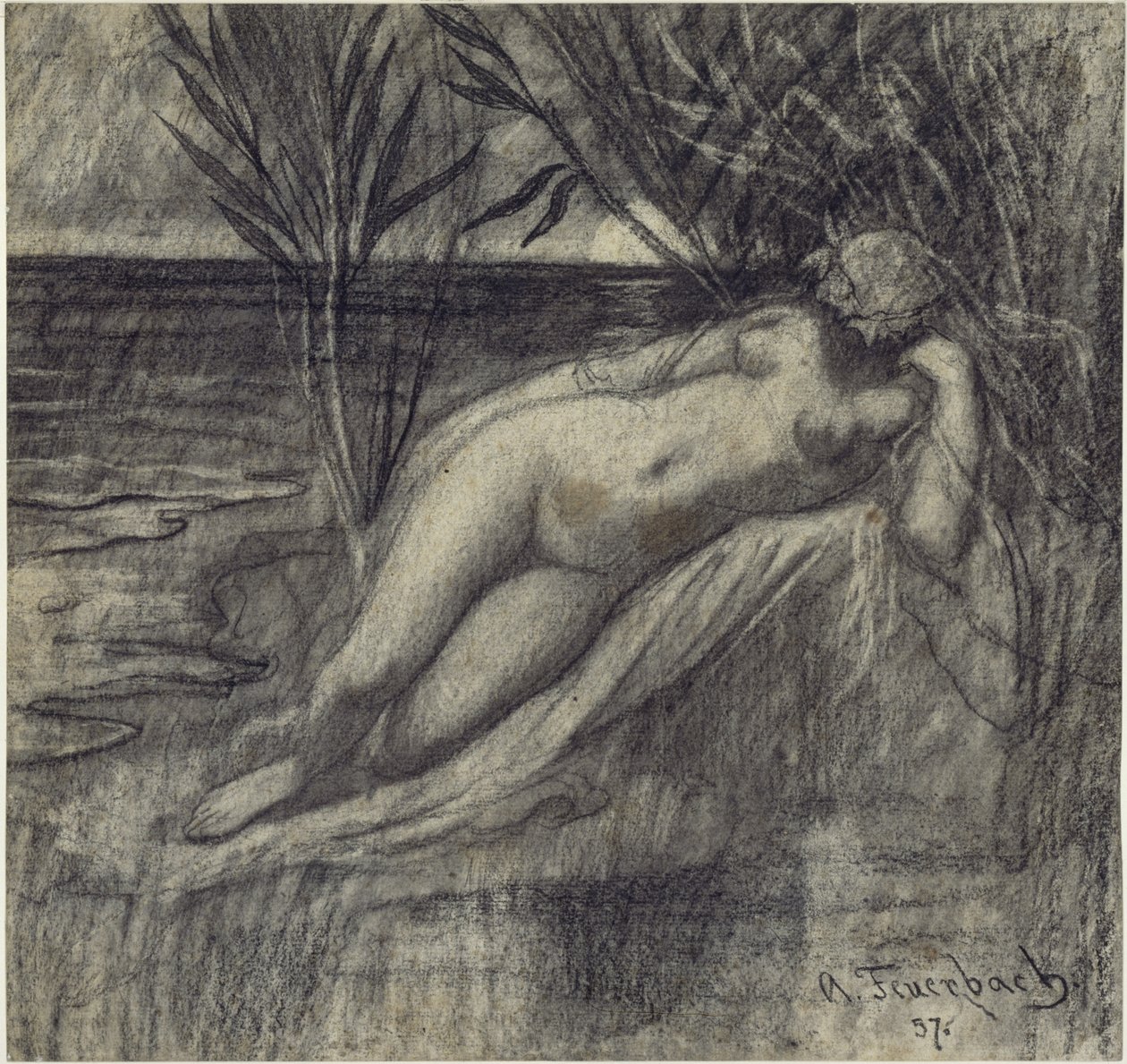 Śpiąca nimfa nad rzeką autorstwa Anselm Feuerbach