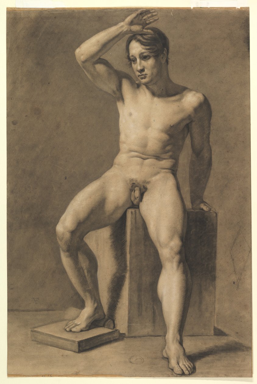 Siedzący akt męski (recto); Idący akt męski (verso) autorstwa Anselm Feuerbach
