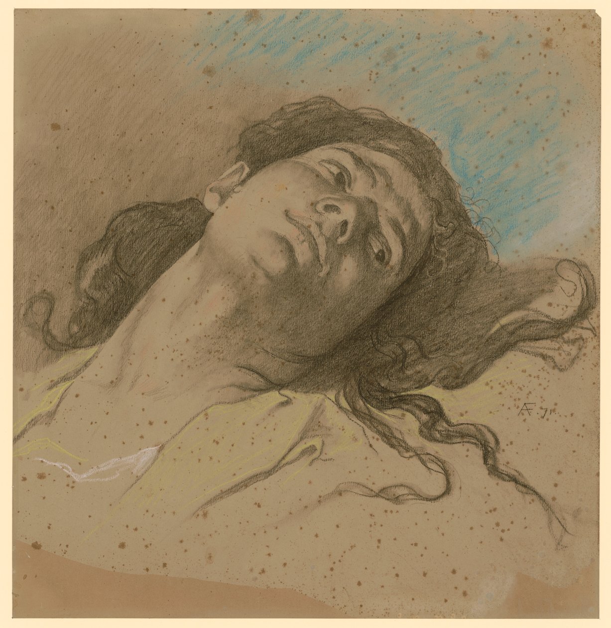 Studium głowy kobiecej, odchylonej do tyłu, z rozpuszczonymi włosami autorstwa Anselm Feuerbach