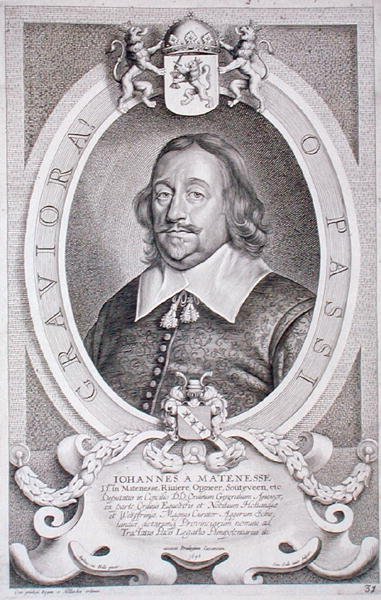Jan van Mathenesse (1596-1653) z „Portretów wybitnych ludzi”, sztychowanych przez Cornelisa Galle, wydana w 1706 r. (ryta) autorstwa Anselmus van (after) Hulle