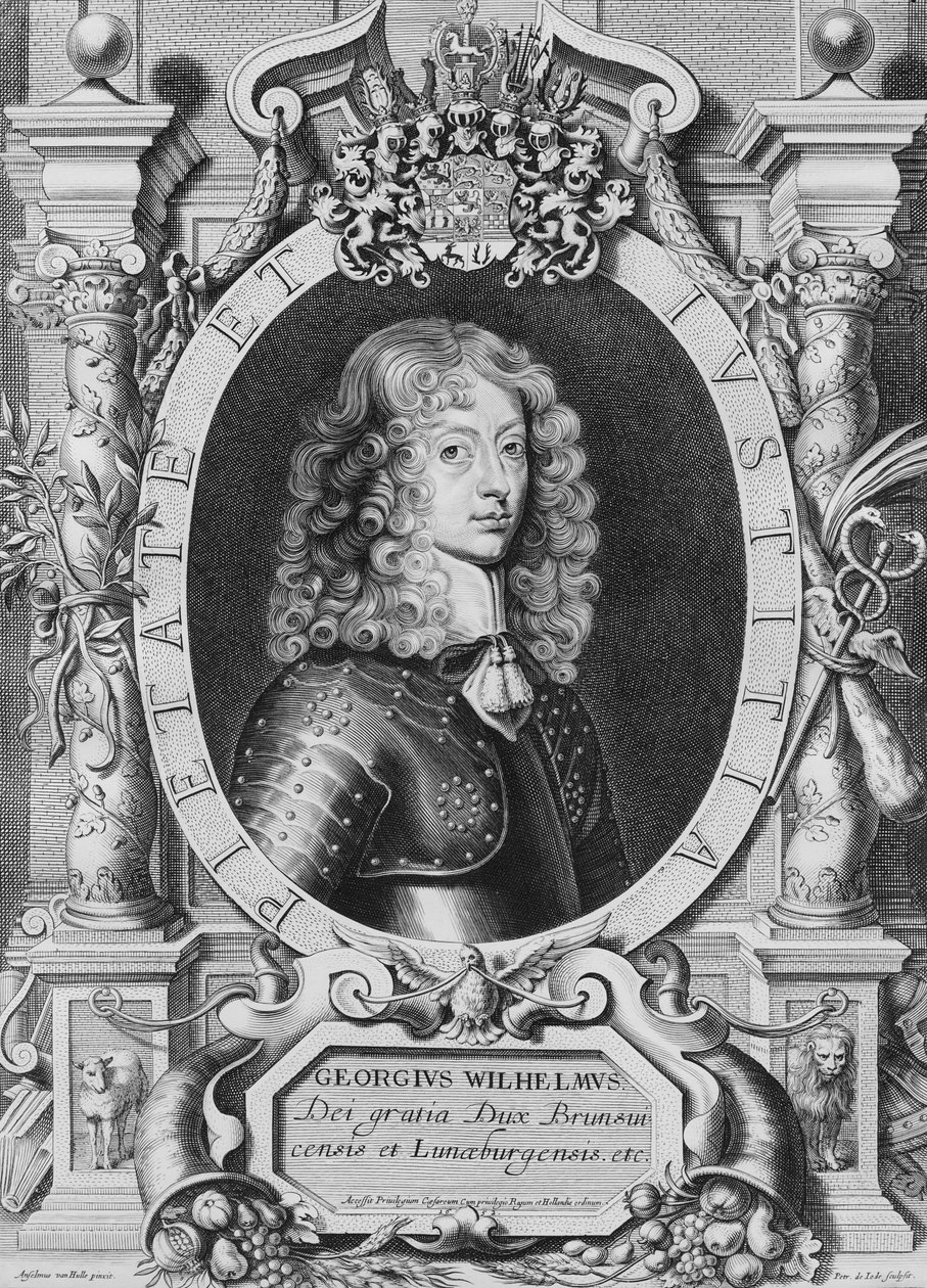 George William (1624-1705) książę Brunszwiku-Lunebergu, z „Portraits des Hommes Illustres”, sztychowane przez Petrusa de Iode, wydane w 1706 r. autorstwa Anselmus van Hulle