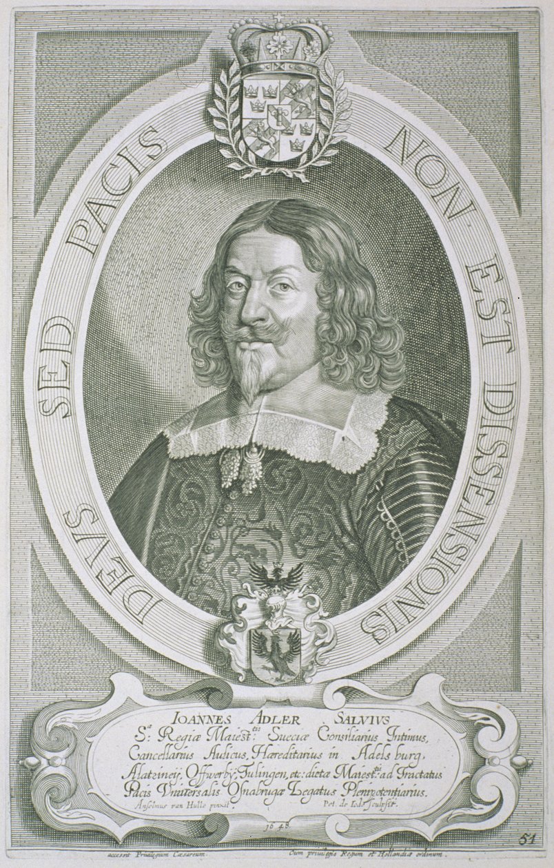 Johann Adler Salvius (1590-1652) z „Portretów wybitnych ludzi”, sztychowanych przez Petrusa de Iode, wydana w 1706 r. autorstwa Anselmus van Hulle