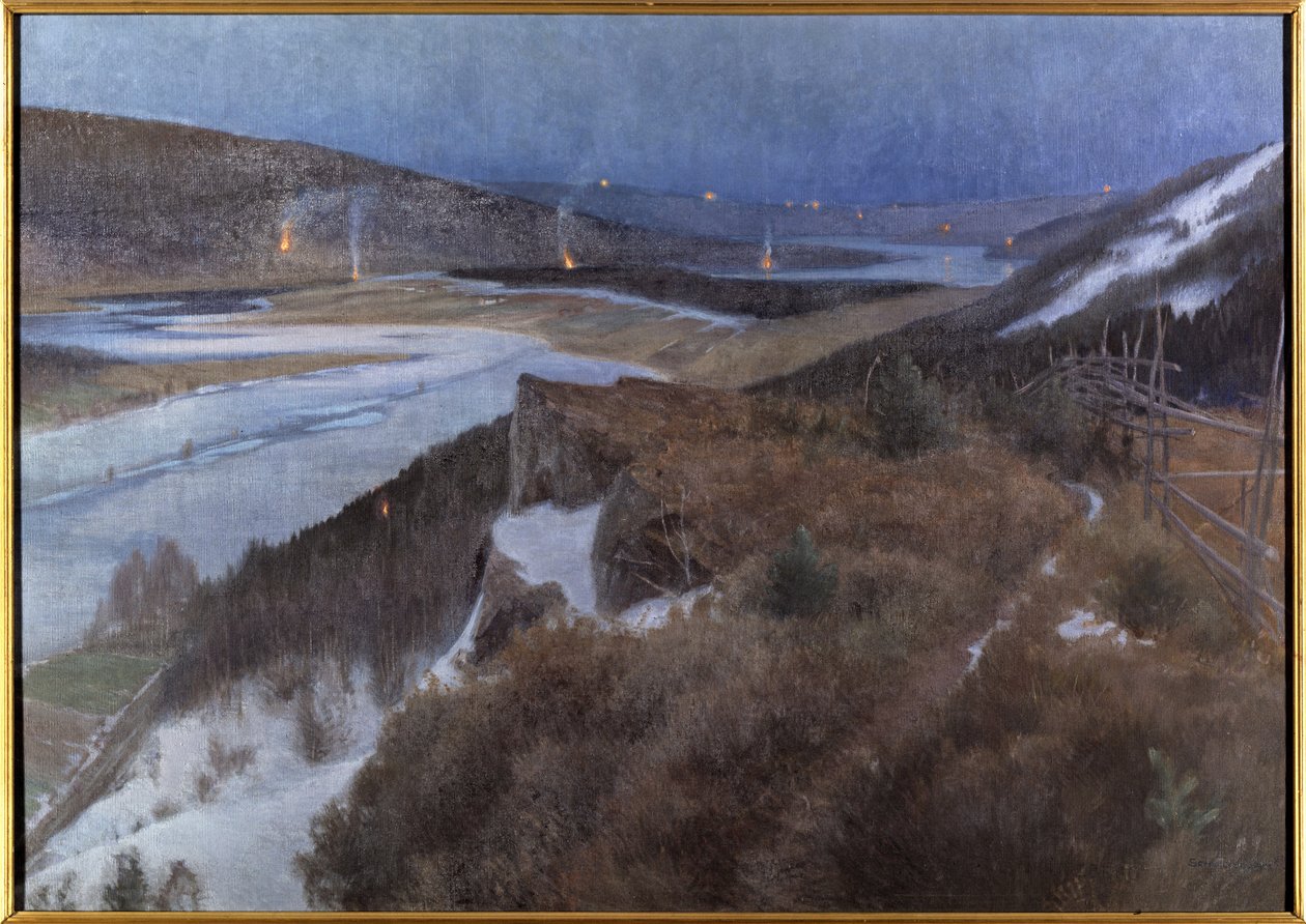 Nuit de Walpurgis a Bergslagen - Noc Walpurgii w Bergslagen, Grangaerde w Dalarnie, autorstwa Schultzberga, Anshelm Leonard (1862-1945). olej na płótnie autorstwa Anshelm Schultzberg