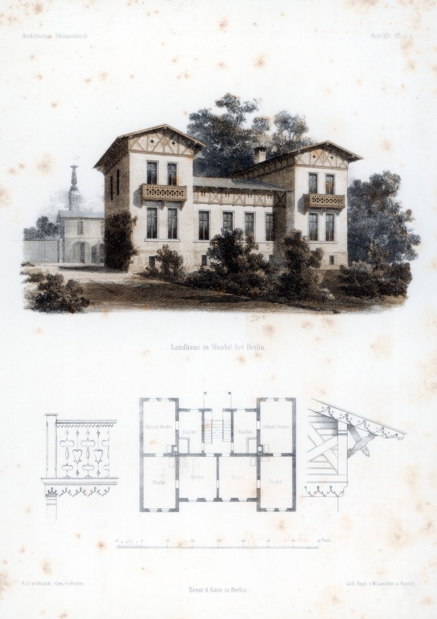 Projekt domu wiejskiego w Moabit koło Berlina, Niemcy, ok. 1850. autorstwa Anst von W Loeillot