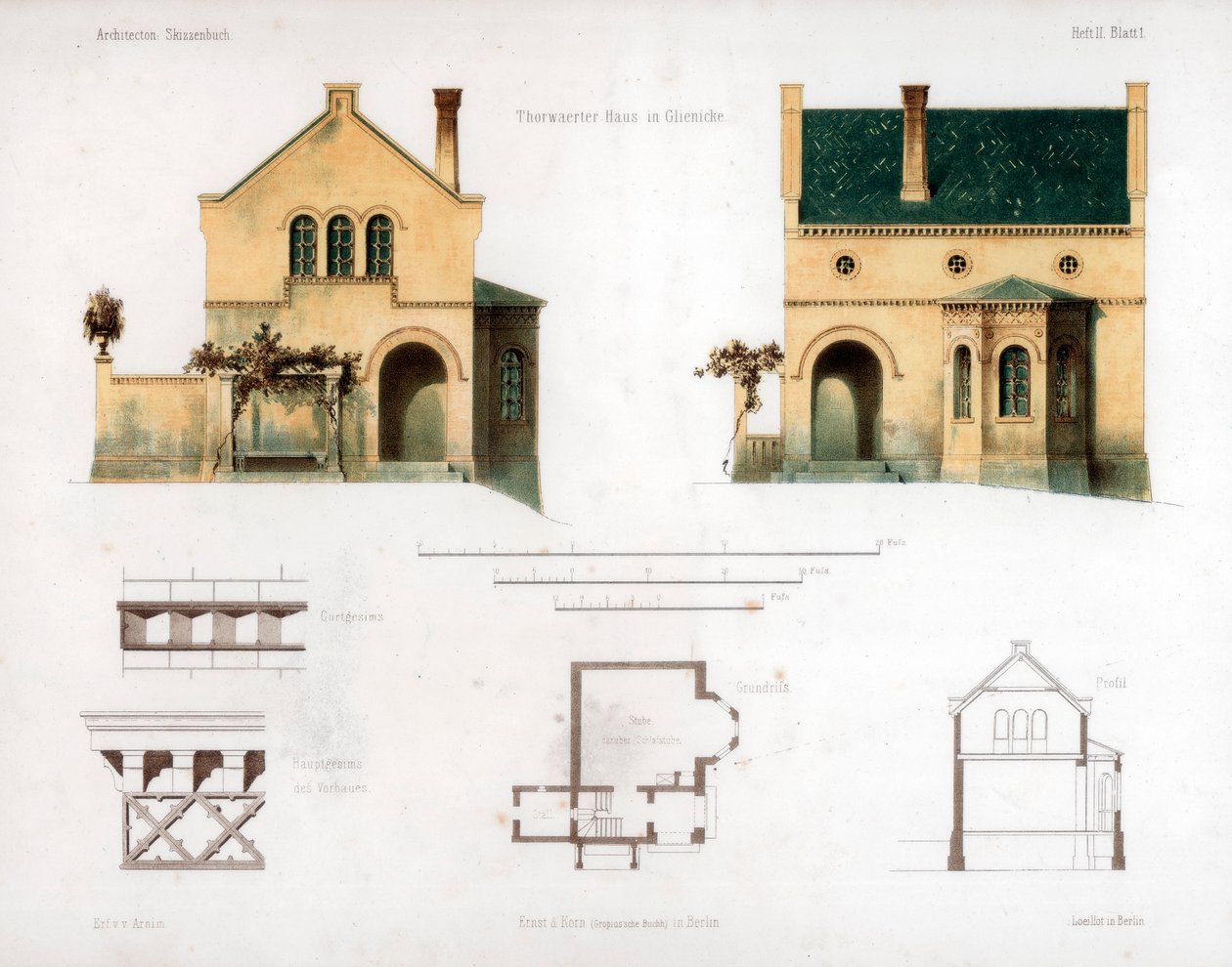 Projekt domu w Glienicke, Niemcy, ok. 1850 r. autorstwa Anst von W Loeillot