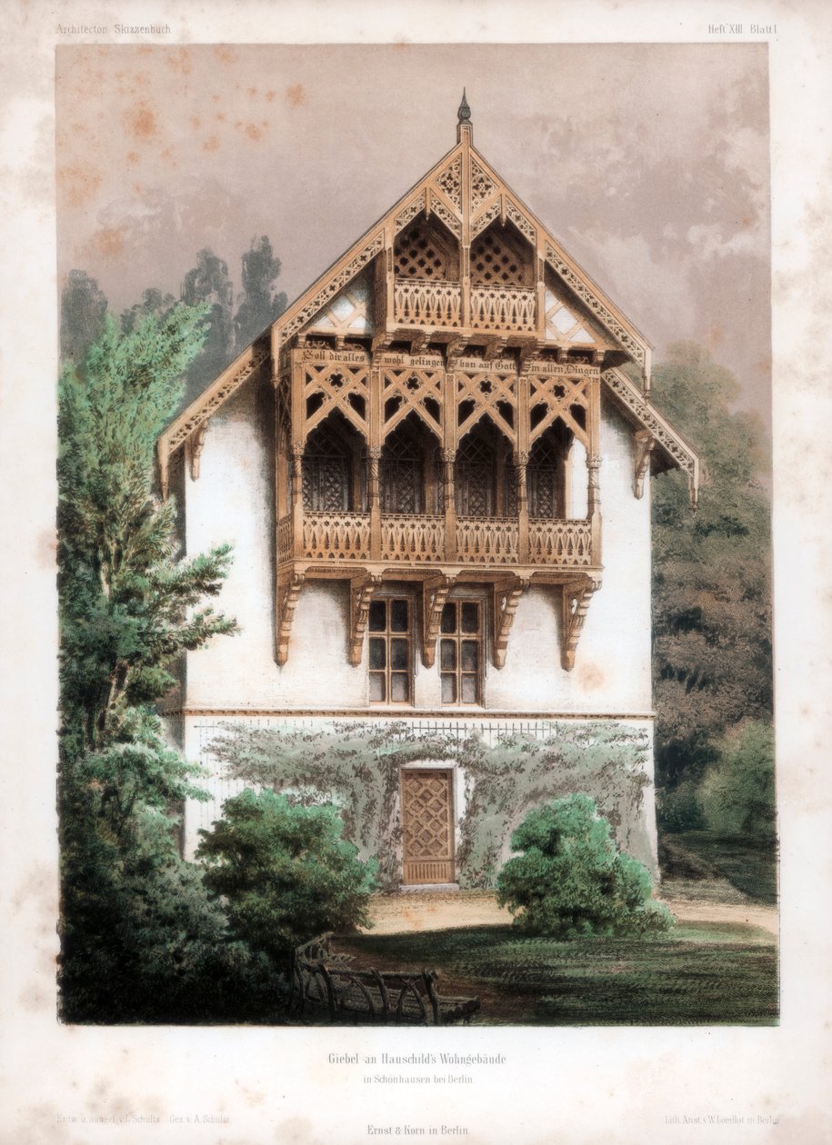 Szczyt na budynku mieszkalnym, Schonhausen k. Berlina, Niemcy, ok. 1850 autorstwa Anst von W Loeillot
