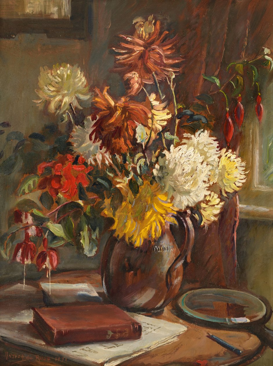 Martwa natura z chryzantemami w pracowni Cora Vissera autorstwa Anthea Durose