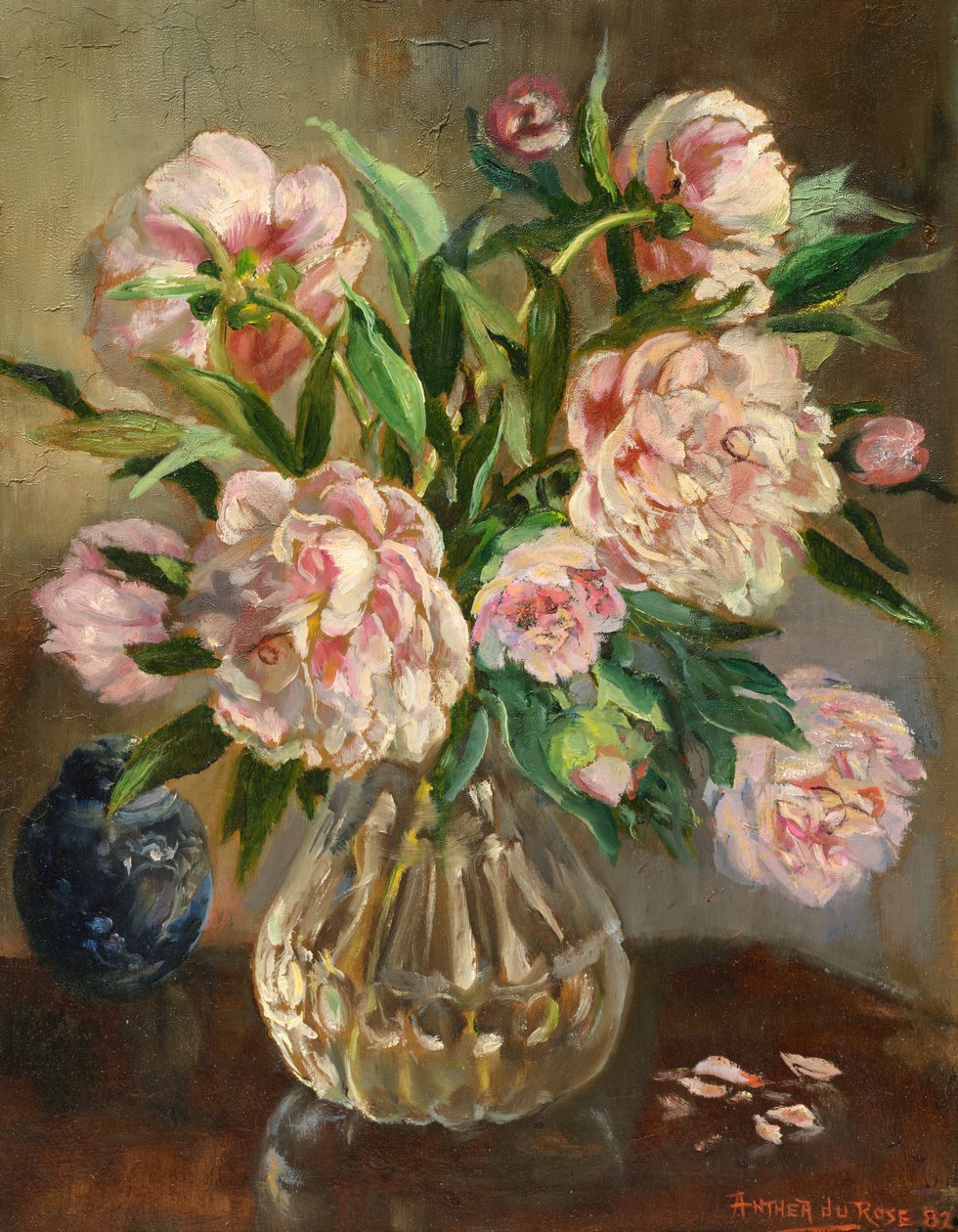 Peonie w szklanej wazie autorstwa Anthea Durose