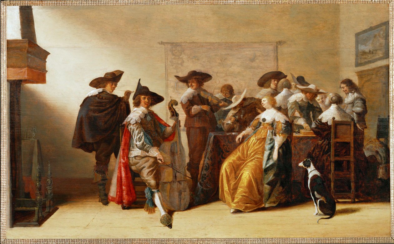 Scena społeczna (obraz na drewnie dębowym) autorstwa Anthonie (1601-73) Palamedesz