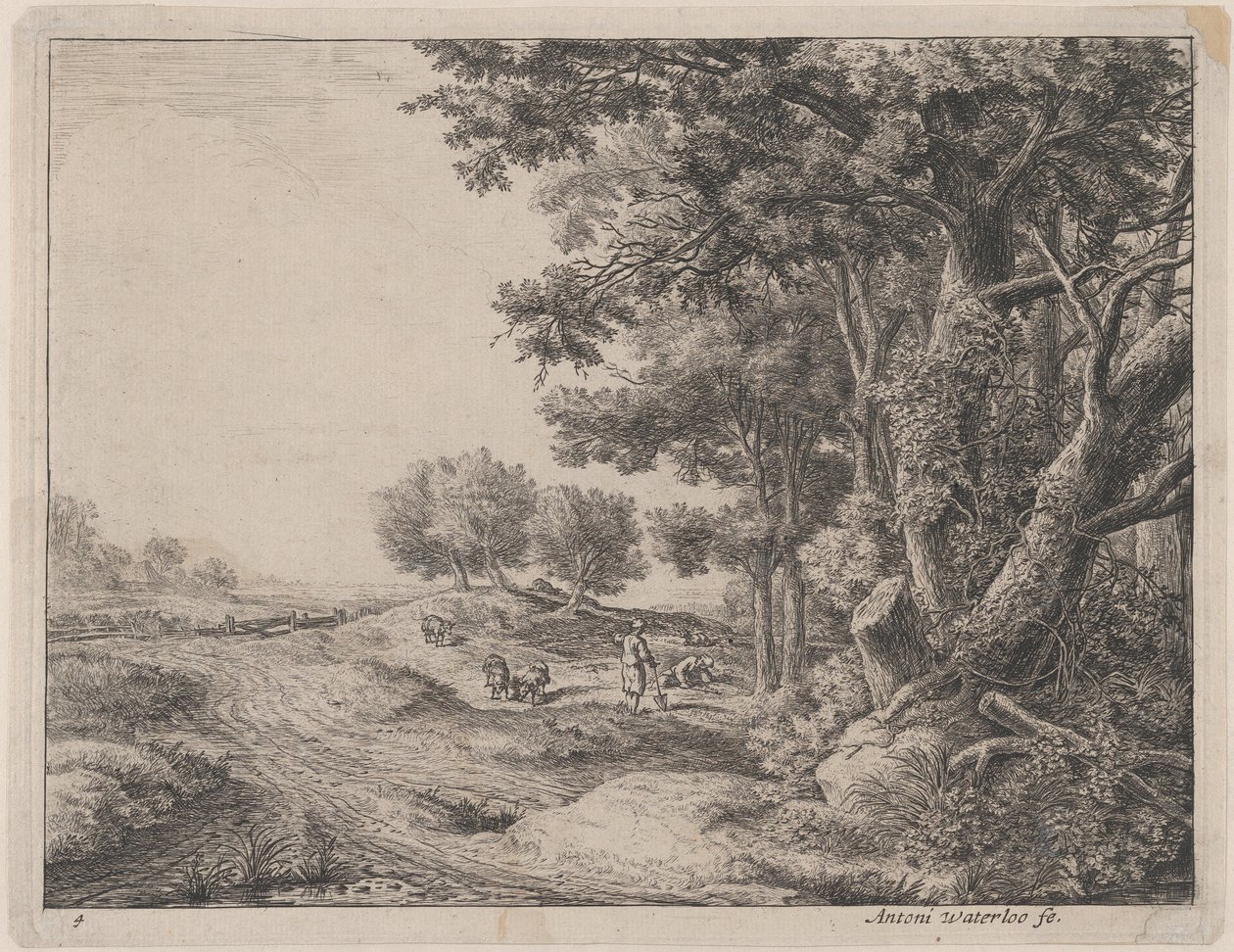 Chłop z łopatą, XVII w. autorstwa Anthonie Waterloo
