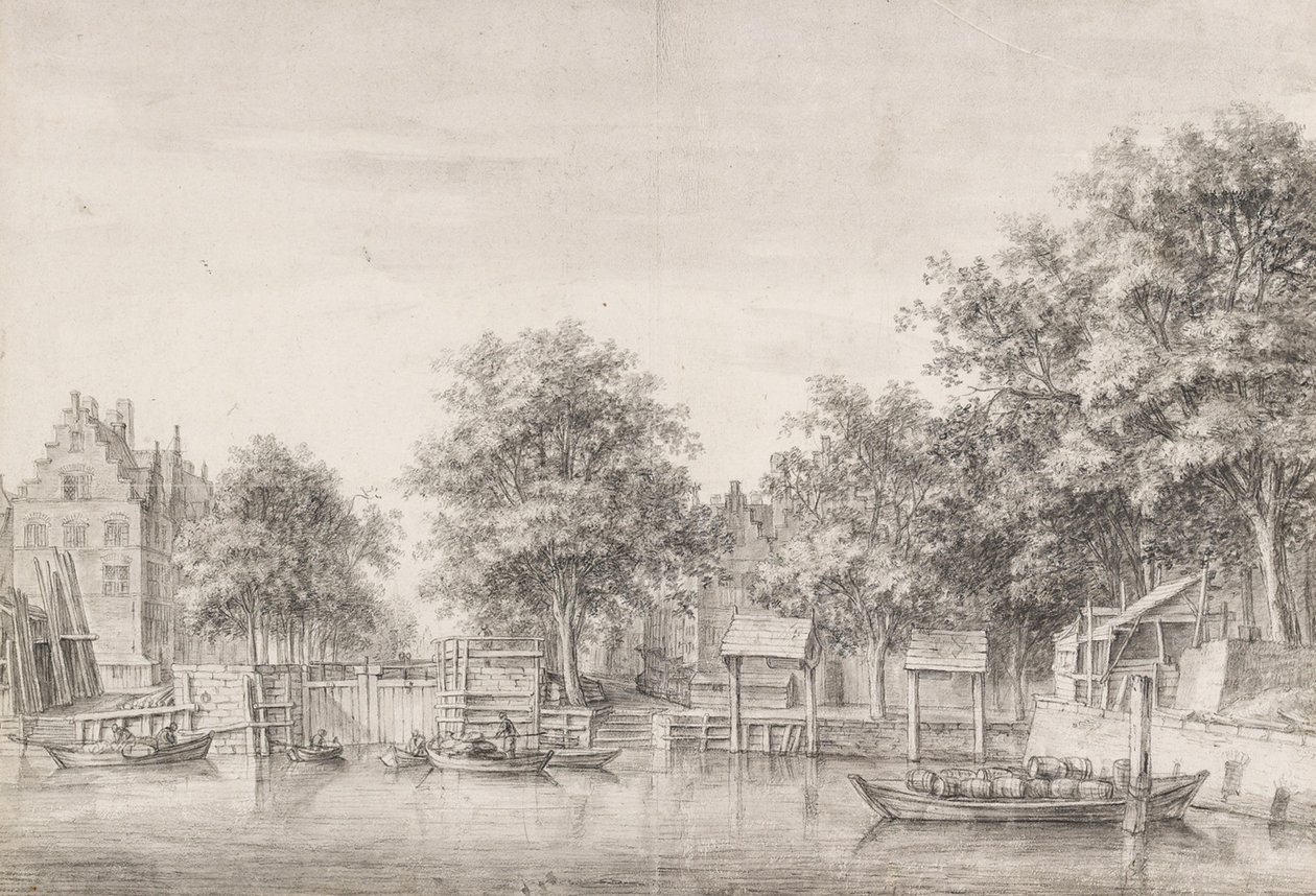 Widok na śluzę św. Antoniego w Amsterdamie autorstwa Anthonie Waterloo