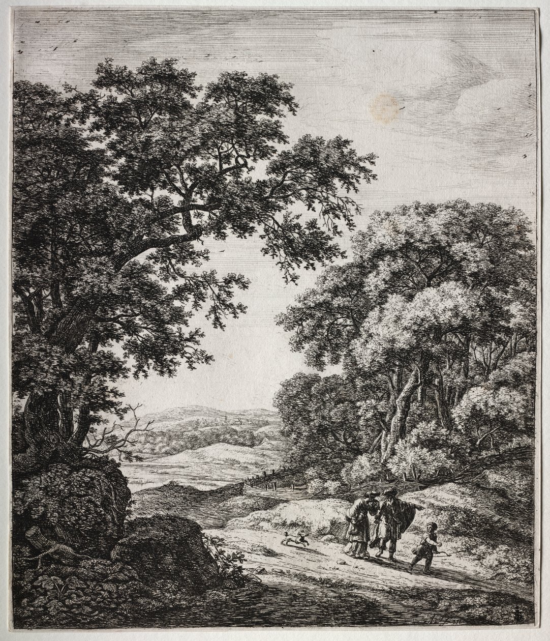 Sześć dużych pionowych krajobrazów ze scenami ze Starego Testamentu: Abraham odprawiający Hagar i Ismael autorstwa Anthonie Waterloo