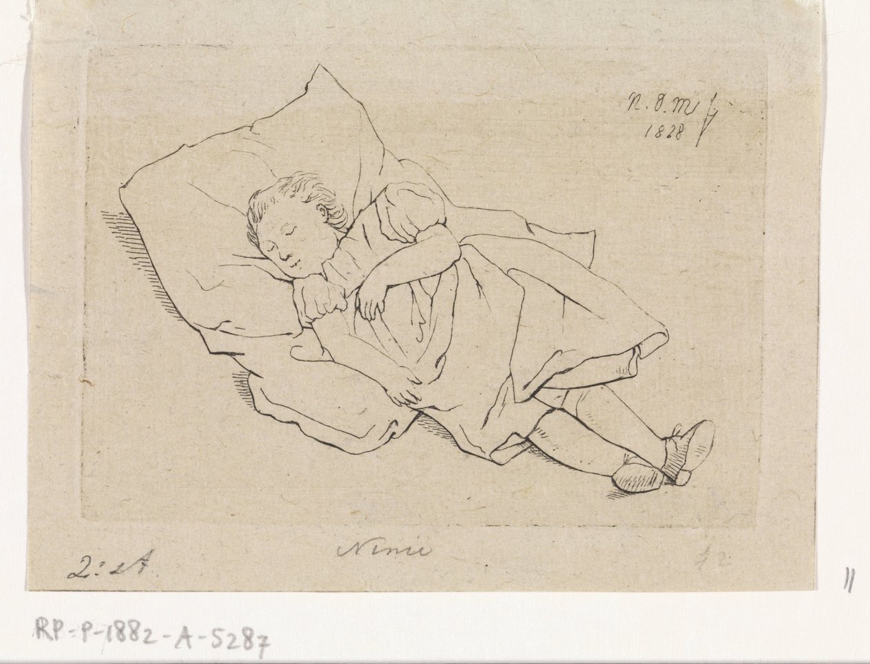 Śpiące dziecko na poduszce autorstwa Anthonie Willem Hendrik Nolthenius de Man