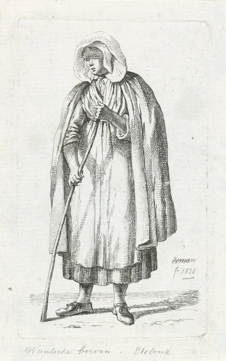 Kobieta w pelerynie i lasce Żona walońskiego rolnika (tytuł na obiekcie) autorstwa Anthonie Willem Hendrik Nolthenius de Man