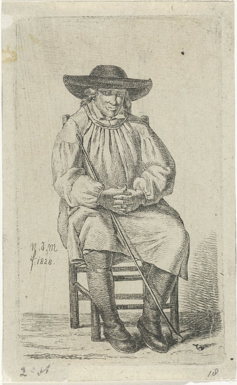 Siedzący mężczyzna z kijem 12 figurek do nauki (tytuł serii) autorstwa Anthonie Willem Hendrik Nolthenius de Man