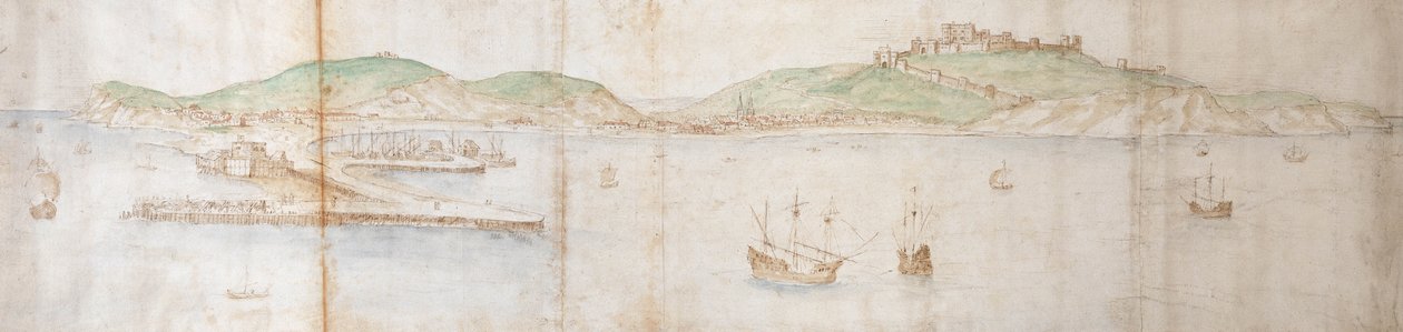 Dover od strony morza, XVI w. (pióro i tusz, kreda i wc na papierze) autorstwa Anthonis van den Wyngaerde