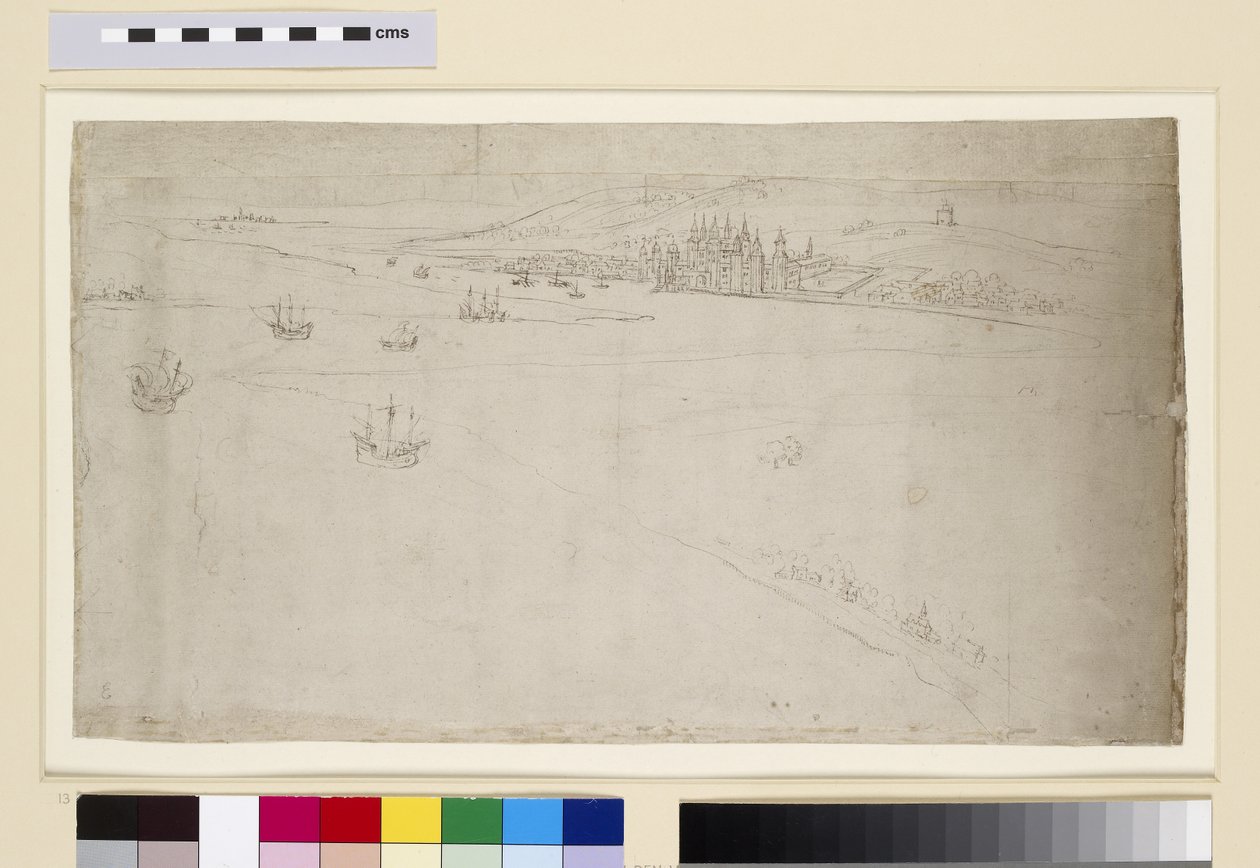 Greenwich, z „Panorama Londynu”, ok. 1544 (pióro i atrament i kreda na papierze) autorstwa Anthonis van den Wyngaerde