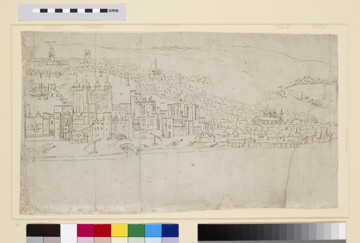 Tower of London, z „Panorama Londynu”, ok. 1544 (pióro i atrament i kreda na papierze) autorstwa Anthonis van den Wyngaerde