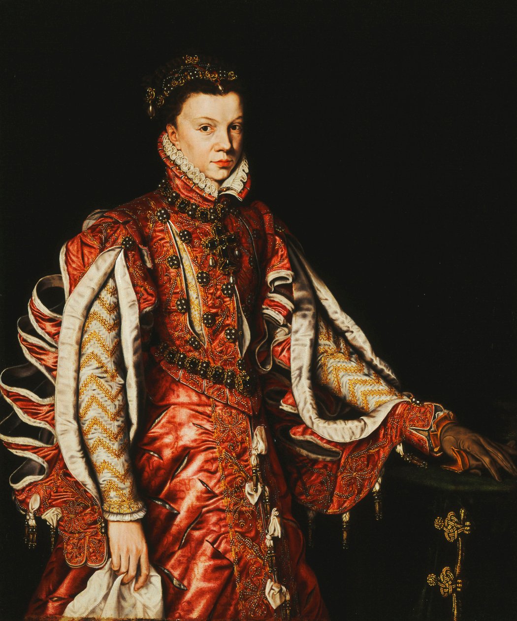 Portret Elżbiety Walejskiej, królowej Hiszpanii, długość 3/4, autorstwa Anthonis van Dashorst Mor