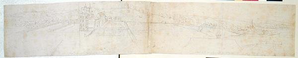 Pałac w Greenwich, ok. 1544 (pióro, atrament i ołówek na papierze) autorstwa Anthonis van den Wyngaerde