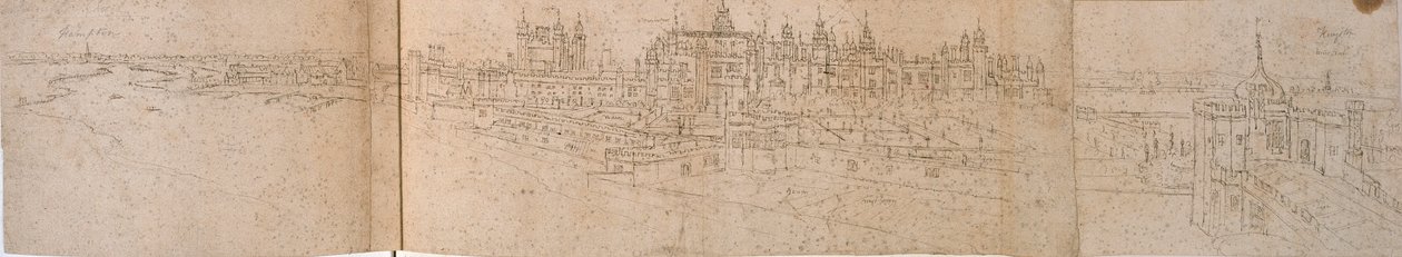 Pałac Hampton Court od strony rzeki, ok. 1550-1560 autorstwa Anthonis van den Wyngaerde