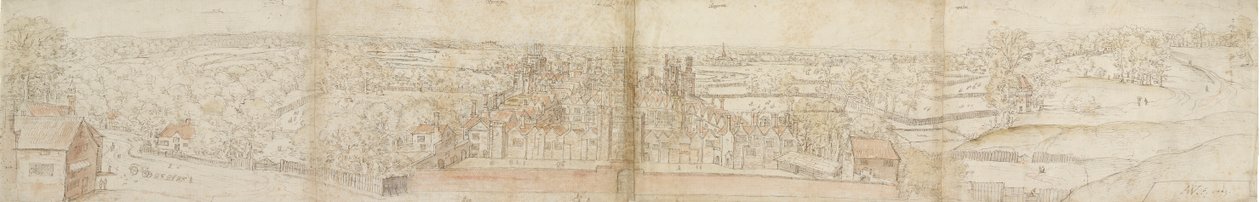 Pałac Oatlands od południa, 1559. Verso: Pałac Richmond i Dachy Oatlands, 1559 autorstwa Anthonis van den Wyngaerde