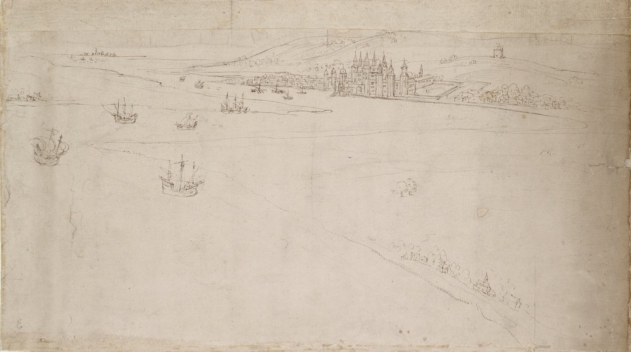 Panorama Londynu widziana z Southwark: Greenwich, 1554 autorstwa Anthonis van den Wyngaerde