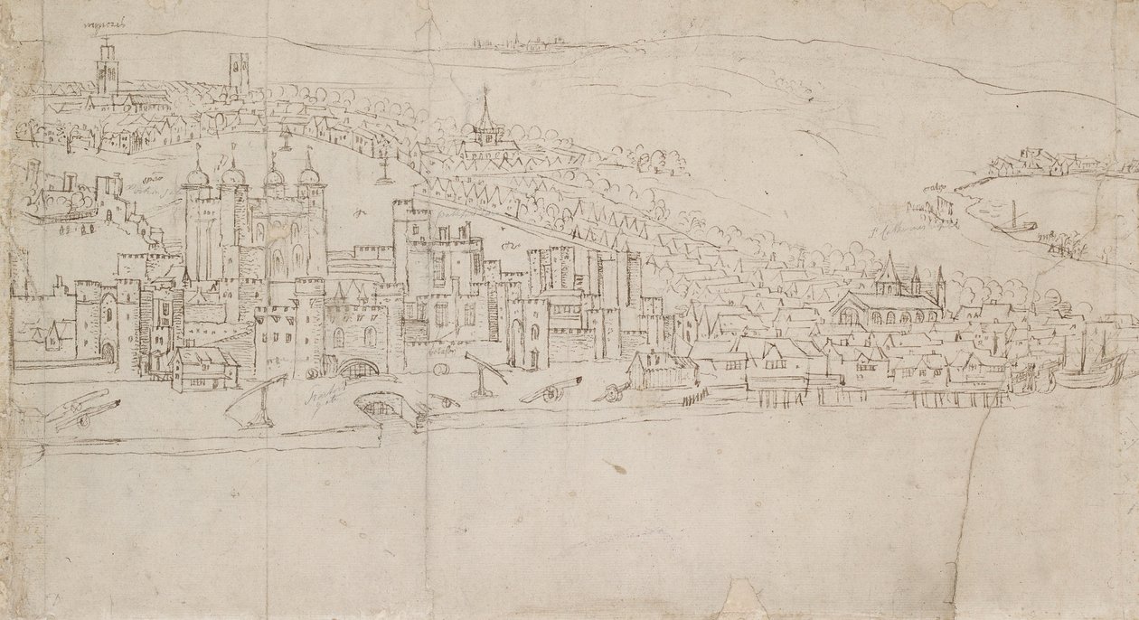 Panorama Londynu widziana z Southwark: The Tower, 1554 autorstwa Anthonis van den Wyngaerde