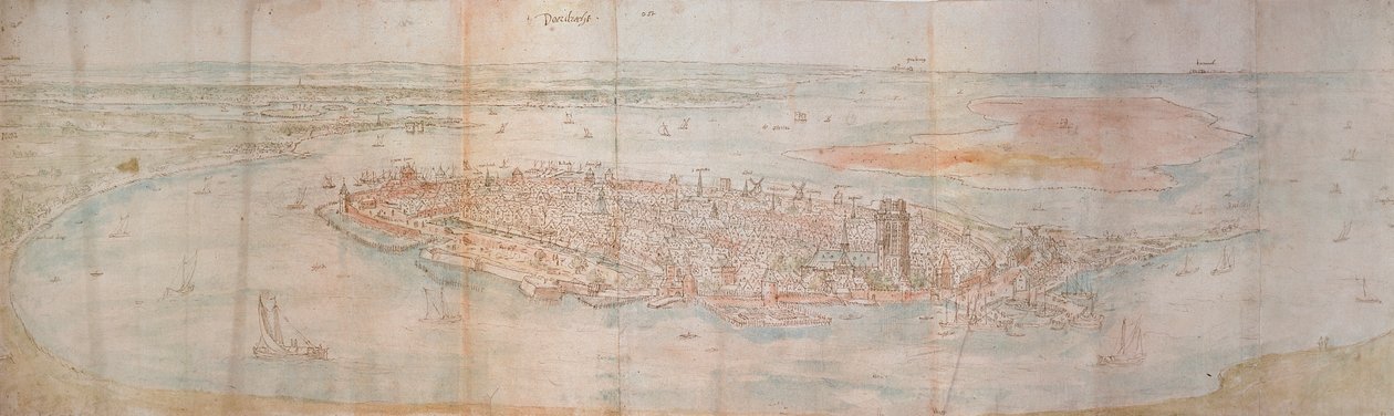 Panoramiczny widok Dordrechtu z wzniesionego punktu na zachód, 1545 autorstwa Anthonis van den Wyngaerde