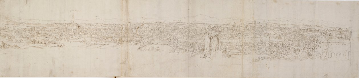 Panoramiczny widok na Rzym z Monte Janiculus, ok. 1550 r. autorstwa Anthonis van den Wyngaerde
