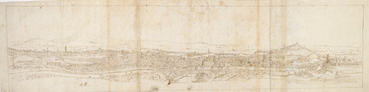 Panoramiczny widok na Rzym z Monte Mario, Castel S. Angelo na pierwszym planie, ok. 1550 autorstwa Anthonis van den Wyngaerde