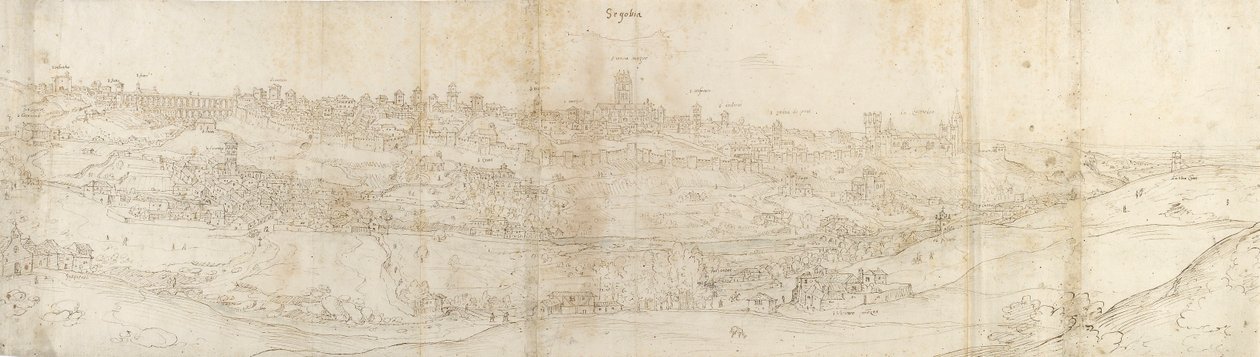 Panoramiczny widok Segowii od wschodu, ok. 1550-1560 autorstwa Anthonis van den Wyngaerde