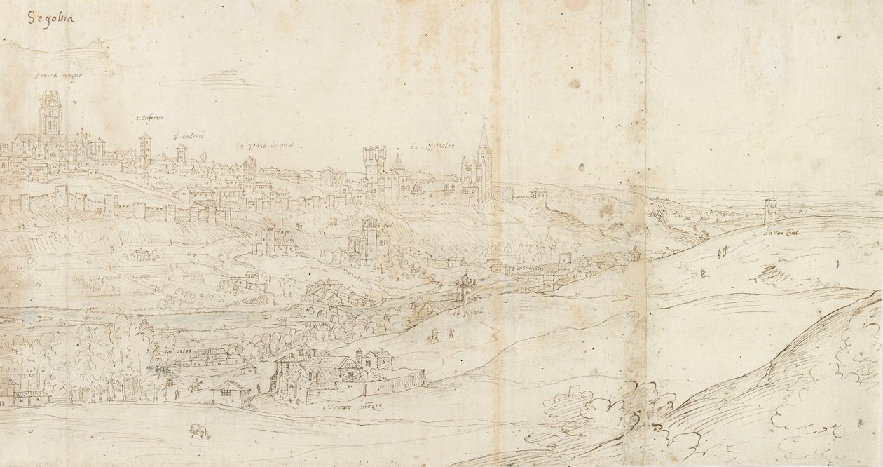 Panoramiczny widok Segowii od wschodu, c1560-1570 autorstwa Anthonis van den Wyngaerde