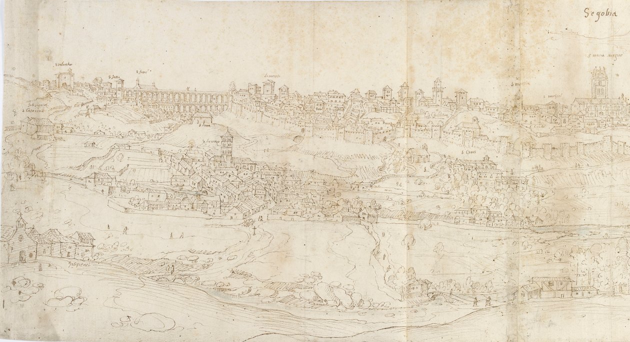 Panoramiczny widok Segowii od wschodu, c1560-1570 autorstwa Anthonis van den Wyngaerde