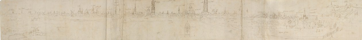 Wstępny szkic widoku Brugii od południowego zachodu, 1558. autorstwa Anthonis van den Wyngaerde