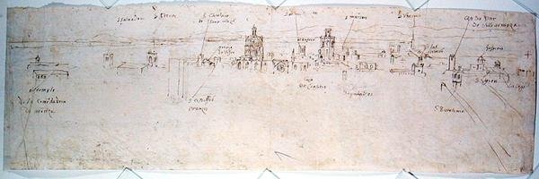 Studium Walencji (pióro i atrament na papierze) autorstwa Anthonis van den Wyngaerde