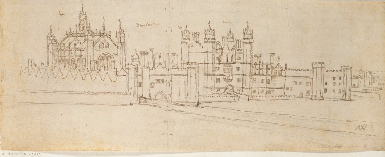 Kaplica i brama pałacu Hampton Court, ok. 1550-1560 autorstwa Anthonis van den Wyngaerde