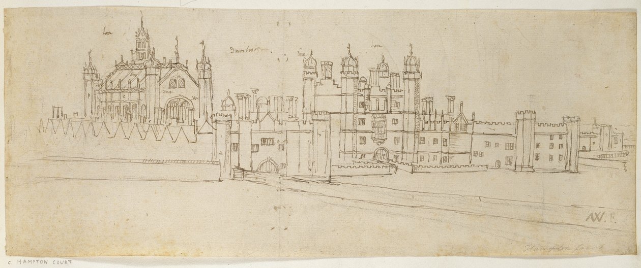 Kaplica i brama w Hampton Court, ok. 1544 (pióro i atrament na papierze) autorstwa Anthonis van den Wyngaerde