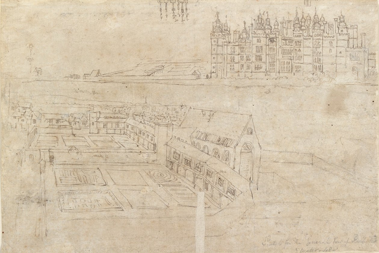 Nadrzeczny Pałac Richmond i Tajne Ogrody, ok. 1550 r. autorstwa Anthonis van den Wyngaerde