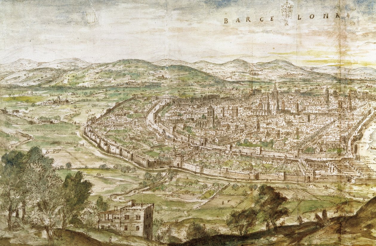 Widok Barcelony, 1563 autorstwa Anthonis van den Wyngaerde