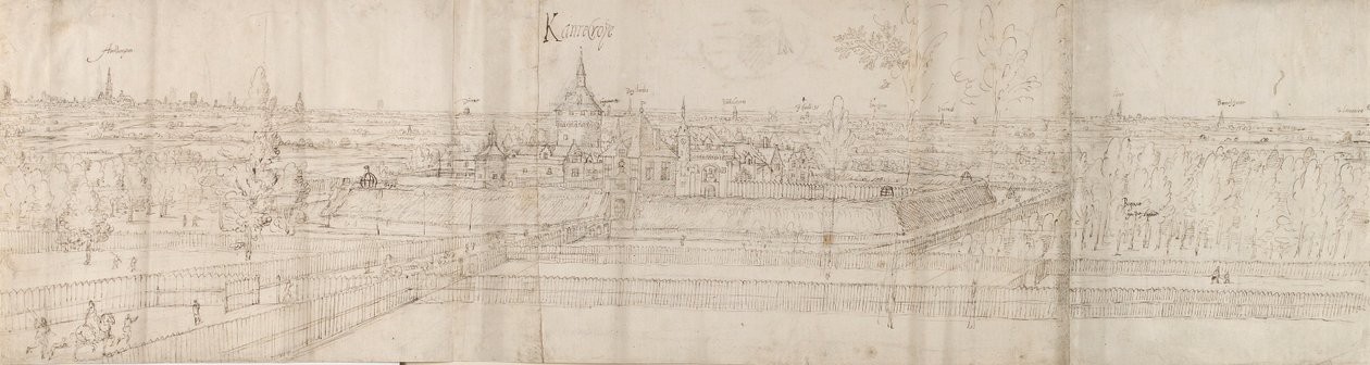 Widok na Pałac Cantecroy w pobliżu Antwerpii i okolic, 1557-58 autorstwa Anthonis van den Wyngaerde