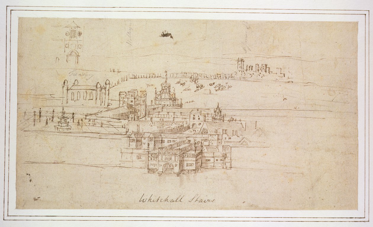 Schody Whitehall, ok.1544 (pióro i atrament na papierze) autorstwa Anthonis van den Wyngaerde