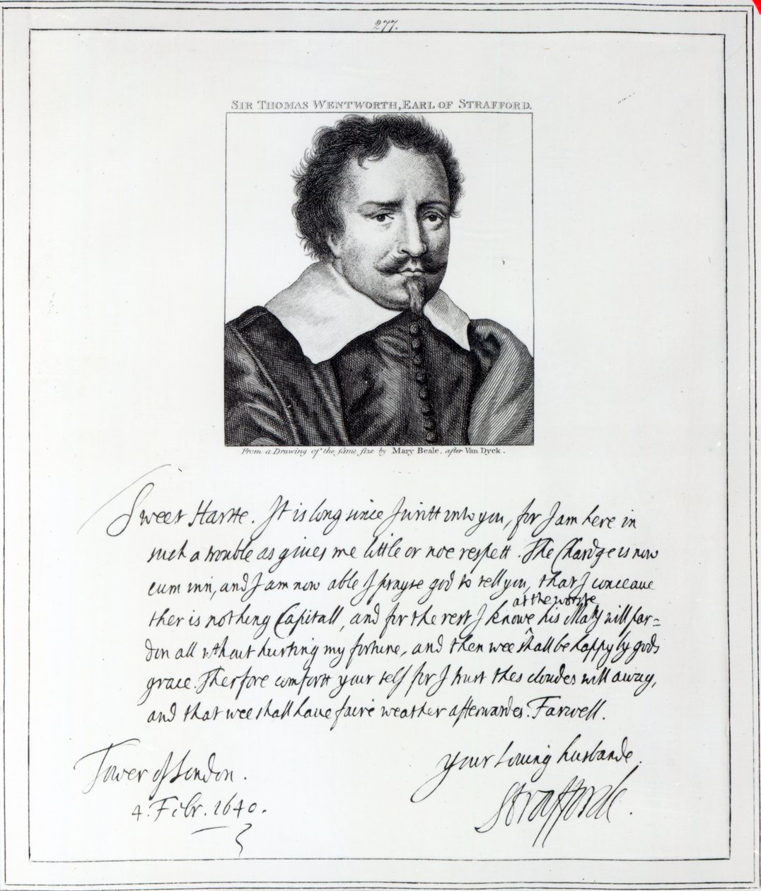 Thomas Wentworth, 1. hrabia Strafford, ryty według rysunku Mary Beale, 1793 autorstwa Anthony van Dyck