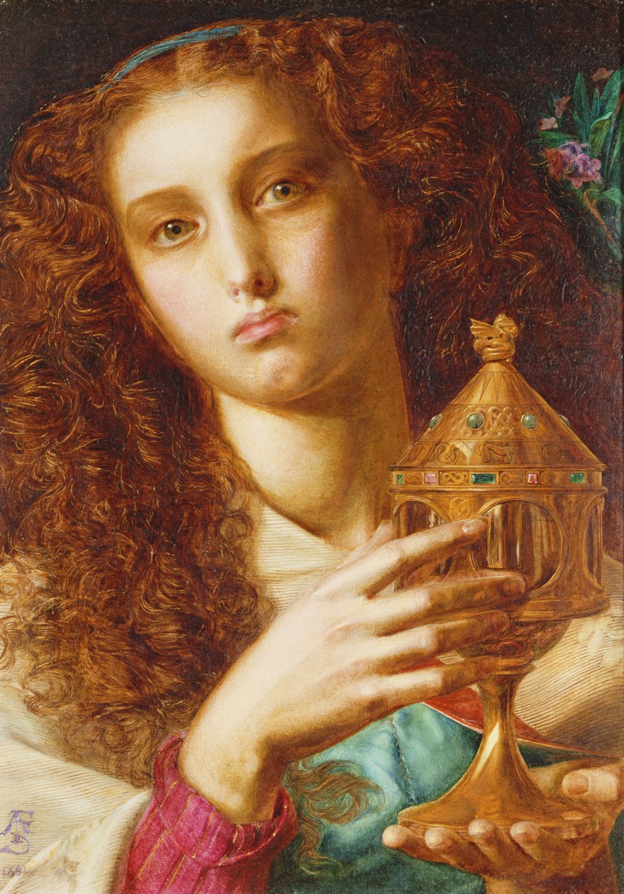 Córka króla Pellesa nosząca Sancgraal, 1861 autorstwa Anthony Frederick Augustus Sandys