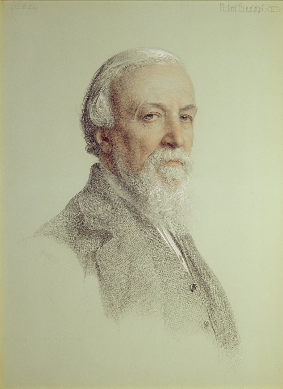 Robert Browning (1812-89), 1881 (ołówek i kolorowa kreda na papierze) autorstwa Anthony Frederick Augustus Sandys