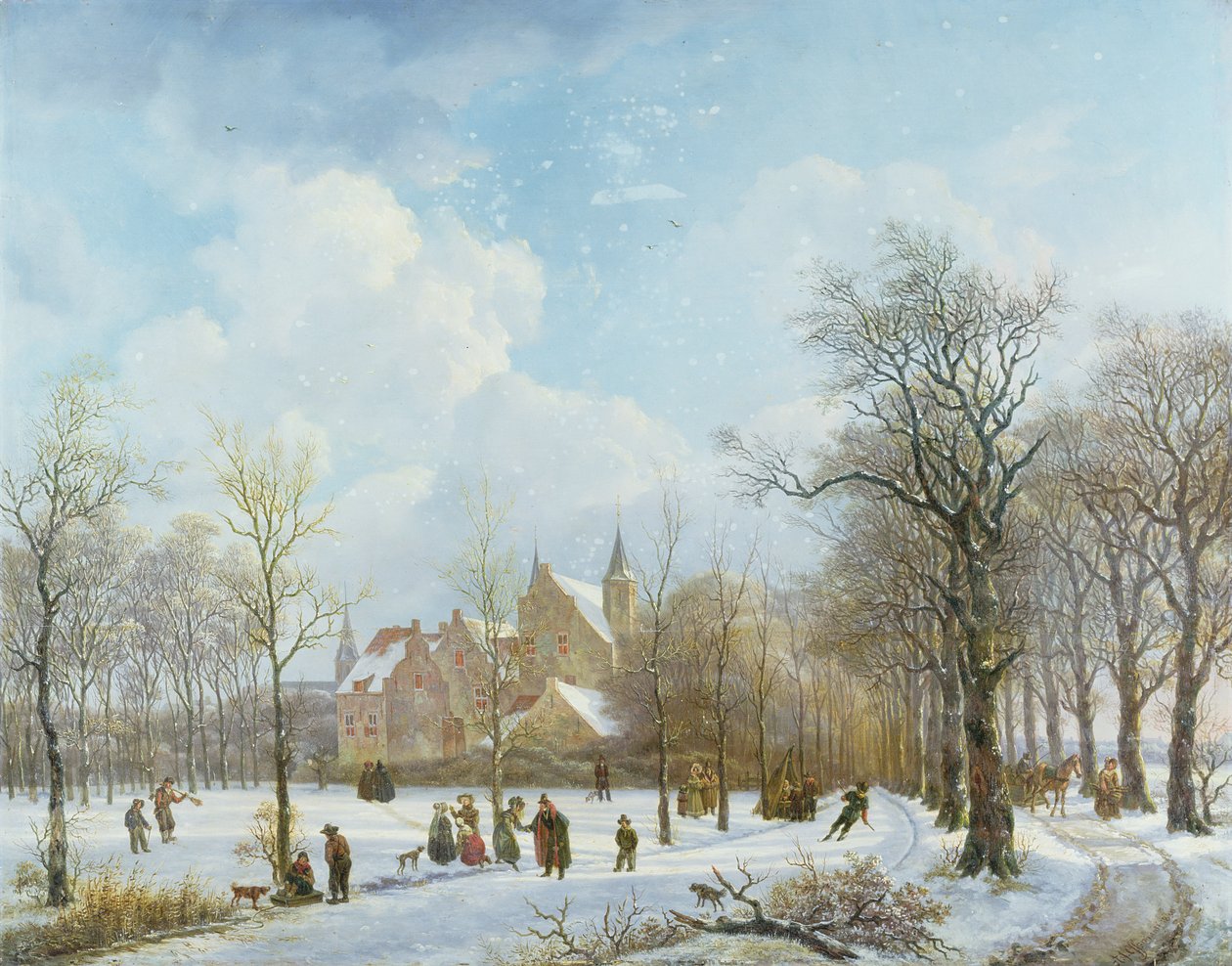 Łyżwiarze w zimowym pejzażu, 1830 (płyta) autorstwa Anthony Jacob Offermans