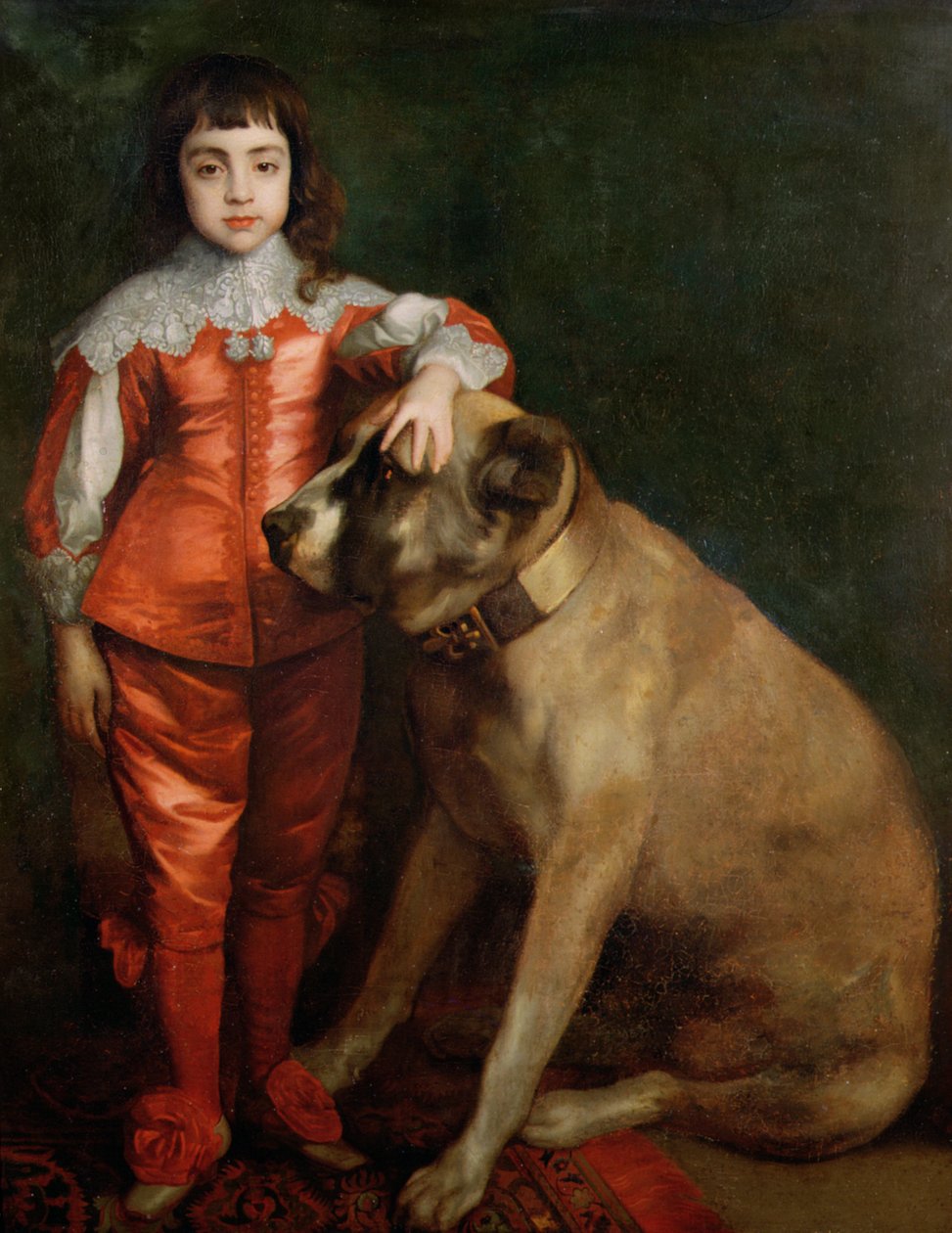 Portret Karola II w pełnej długości jako chłopca z mastifem autorstwa Anthony van Dyck