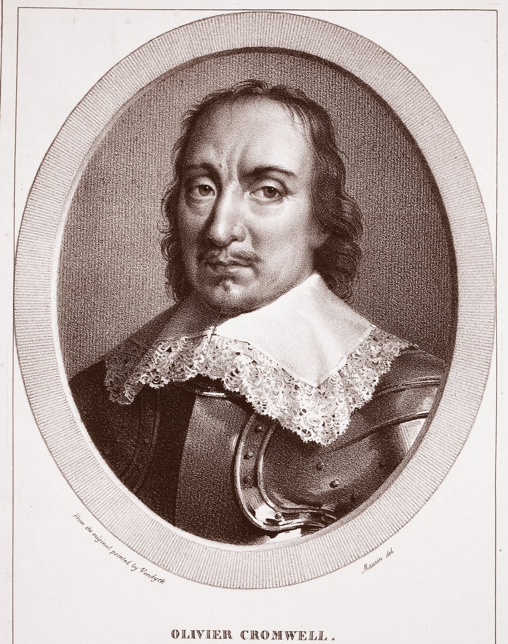 Oliver Cromwell, przypisywany Maurinowi, ryty przez de Langlume (litografia) autorstwa Anthony van Dyck