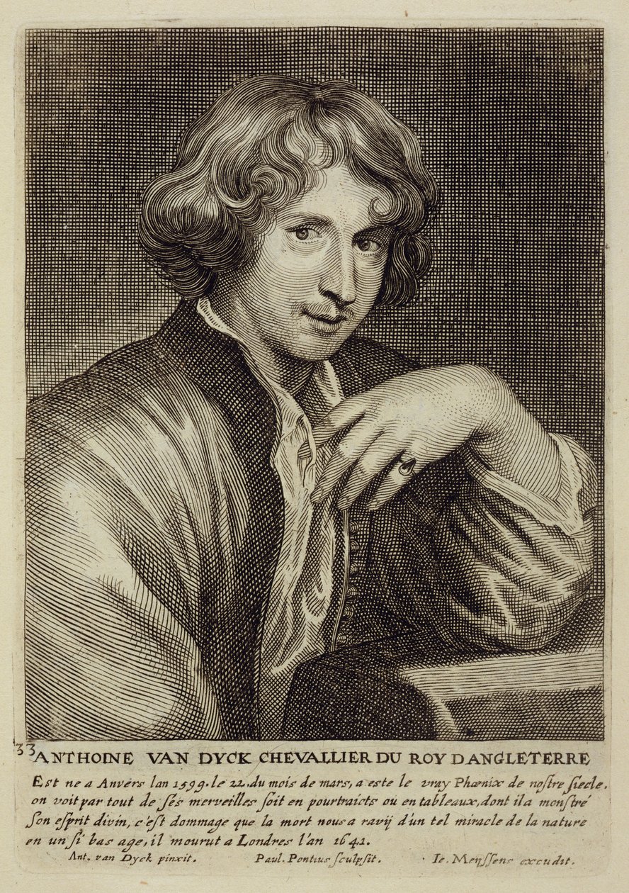 Autoportret, tablica 33 z serii portretów artystów, sztychowana przez Paulusa Pontiusa (1603-58) autorstwa Anthony van Dyck