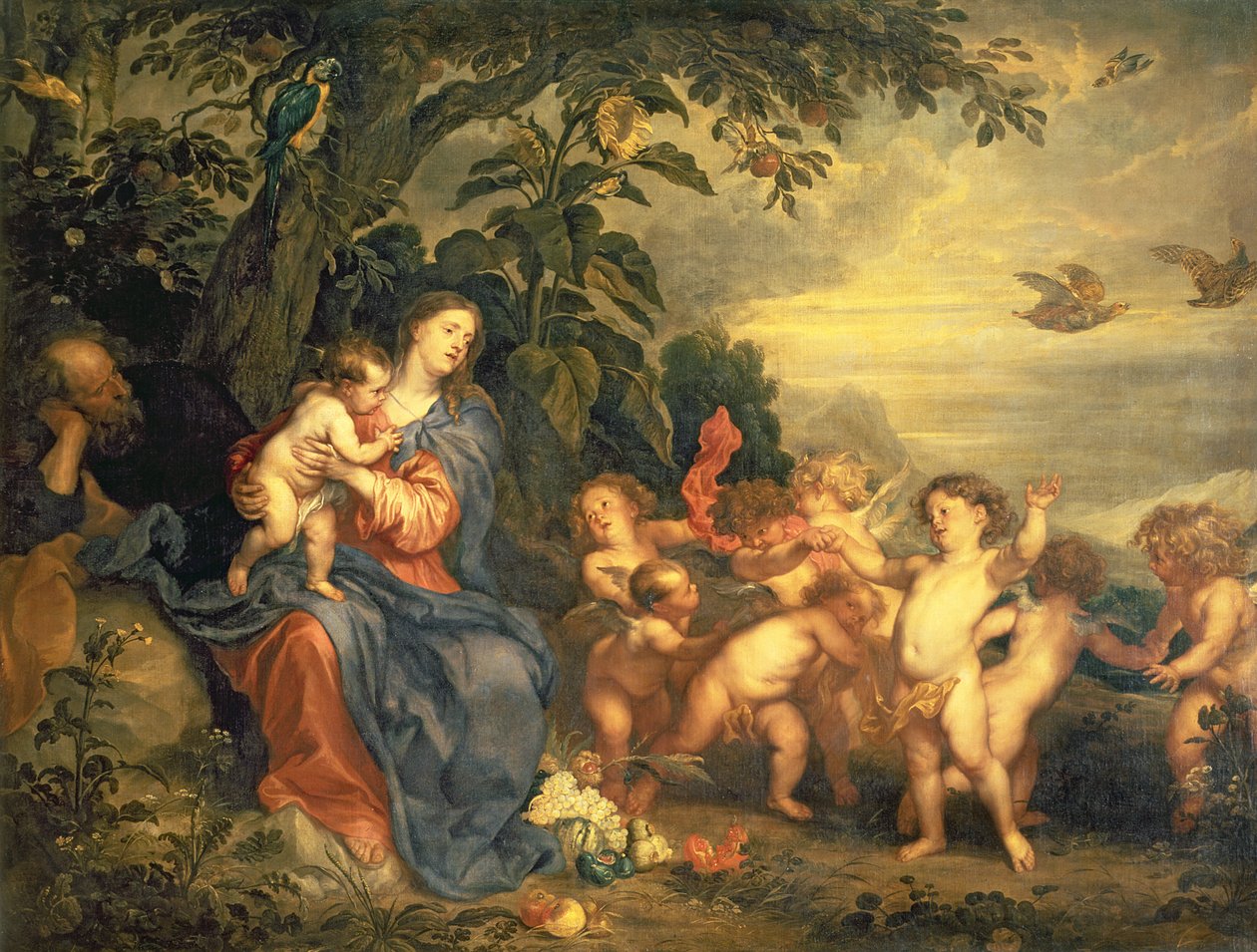 Odpoczynek podczas lotu do Egiptu (Dziewica z kuropatwami) początek lat 30. XVI wieku (olej na płótnie) autorstwa Anthony van Dyck